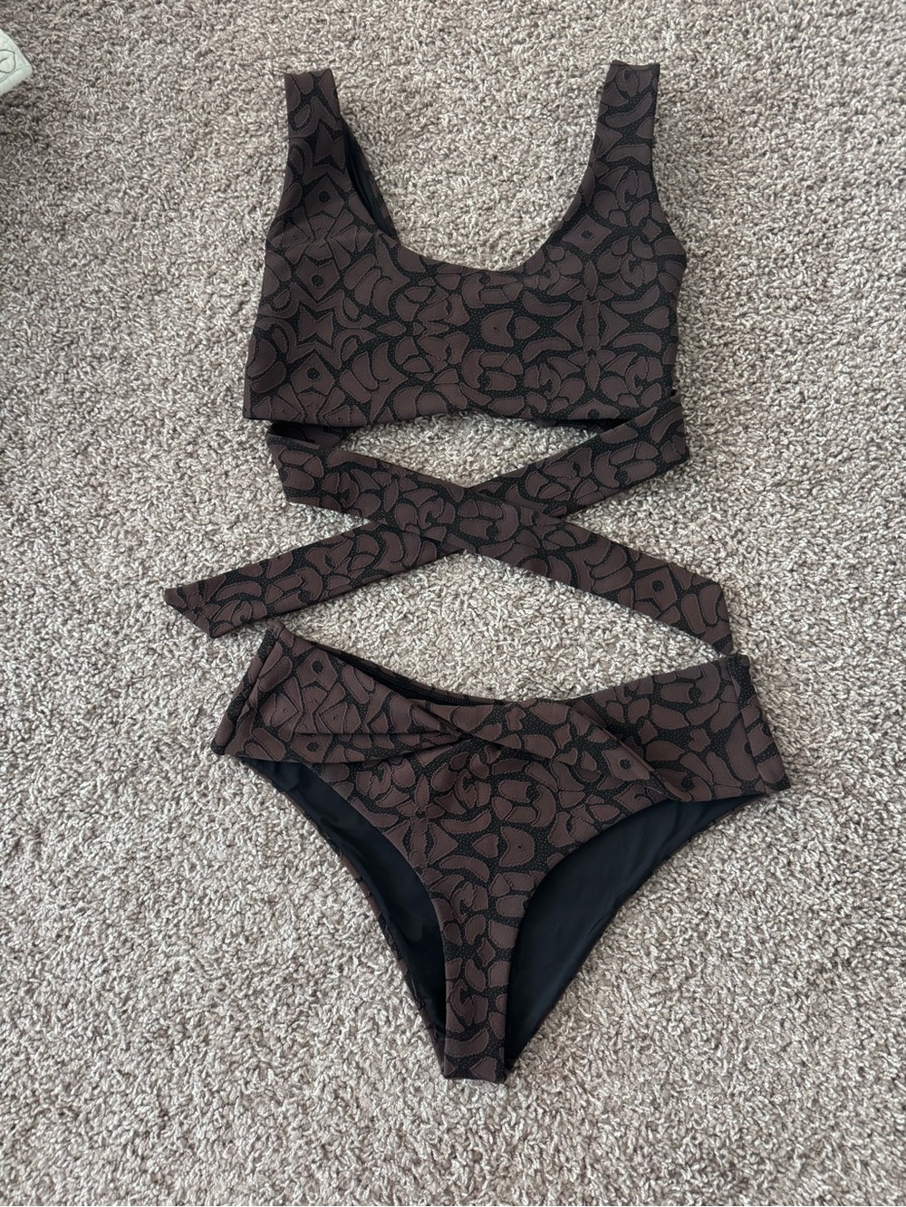 DEVON WINDSOR Brown & Black Patterned Wrap Bikini